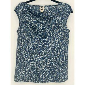 Anne Klein Sleeveless Drape Neck Blue White Gray Top XS